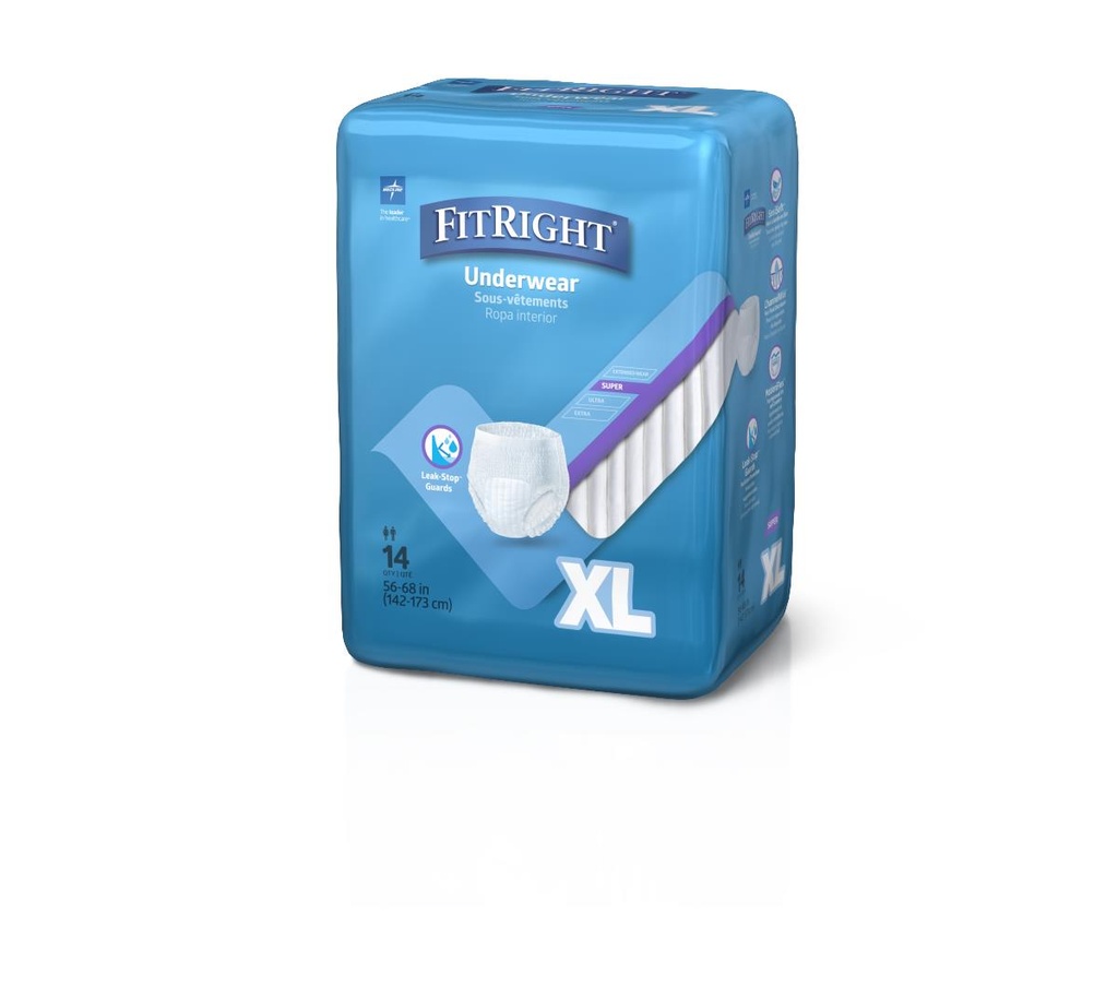 Medline Protection Plus Super-Absorbent Adult Underwear; Extra Large, 56"-68" (142 cm-172 cm) | CASE/56 EACH | BAG/14 EACH | PKG/14 EACH