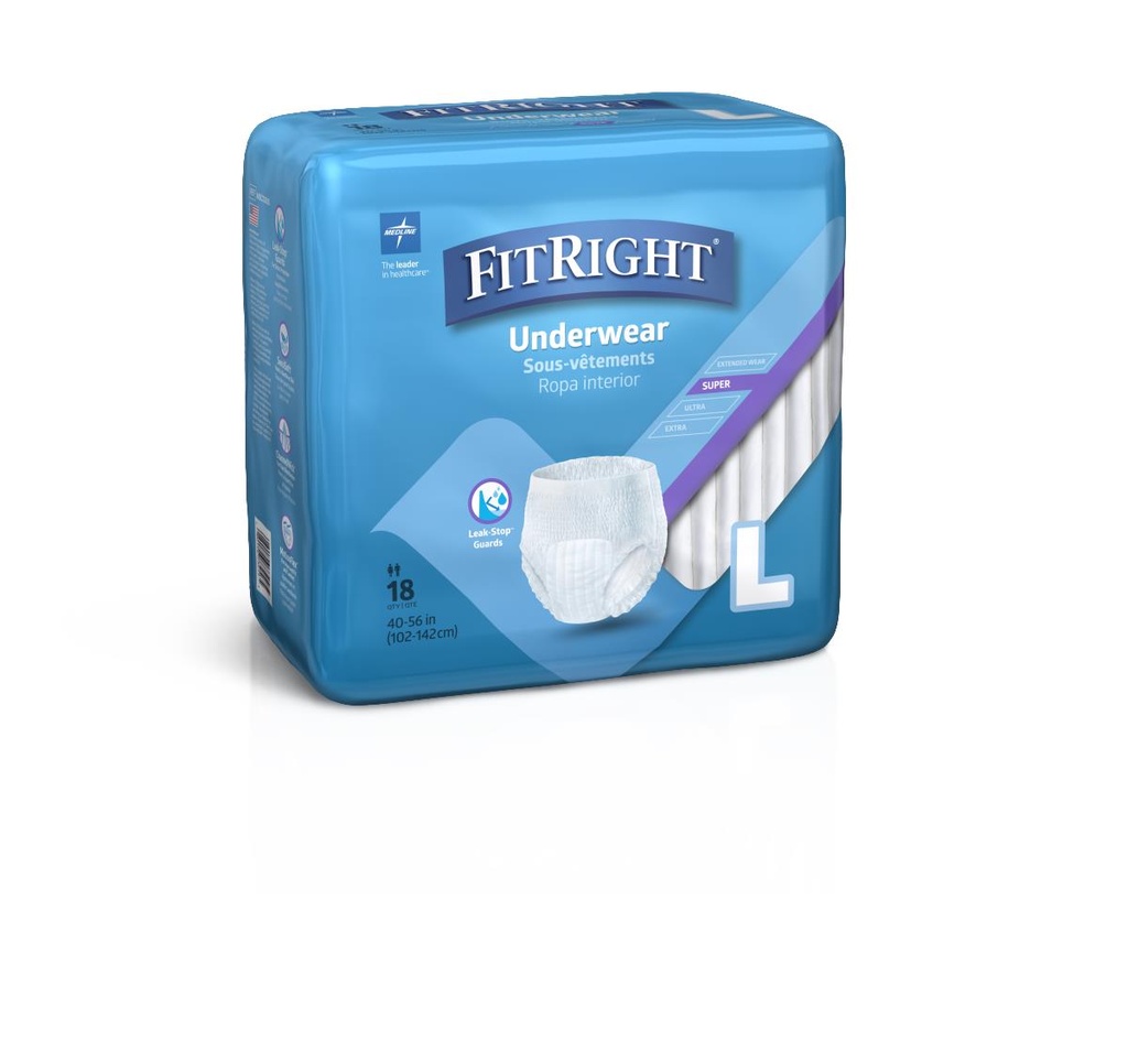 Medline Protection Plus Super-Absorbent Adult Underwear; Large, 40"-56" (102 cm- 142 cm) | CASE/72 EACH | BAG/18 EACH | PKG/18 EACH