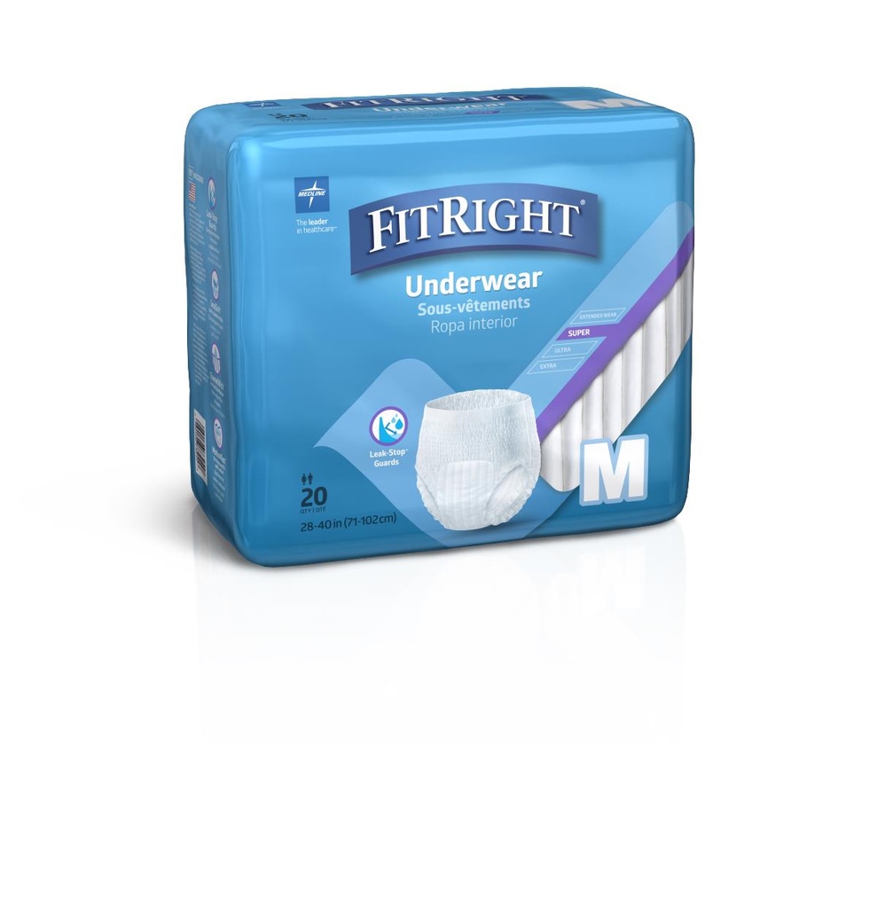 Medline Protection Plus Super-Absorbent Adult Underwear; Medium, 28"-40" (71 cm-102 cm) | CASE/80 EACH | BAG/20 EACH | PKG/20 EACH