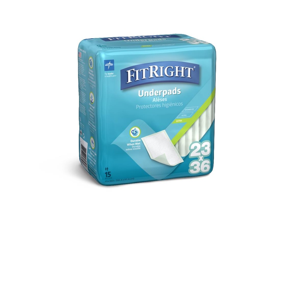 FitRight® Single-Use Underpad; 23" x 36" (58 cm x 91 cm) | CASE/150 EACH | BAG/15 EACH | PKG/15 EACH